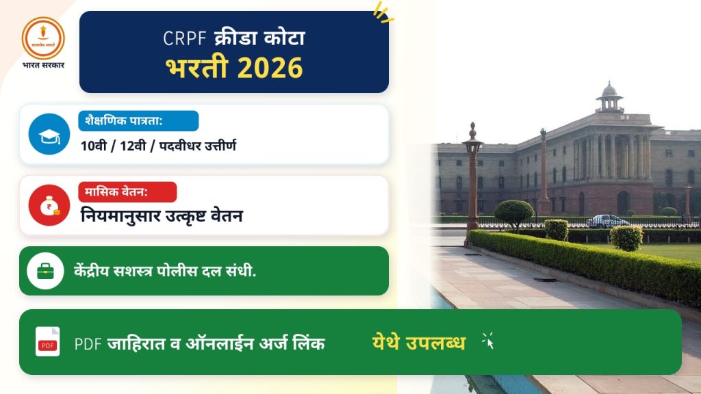 CRPF क्रीडा कोटा भरती २०२६: अर्ज प्रक्रिया आणि आवश्यक माहिती